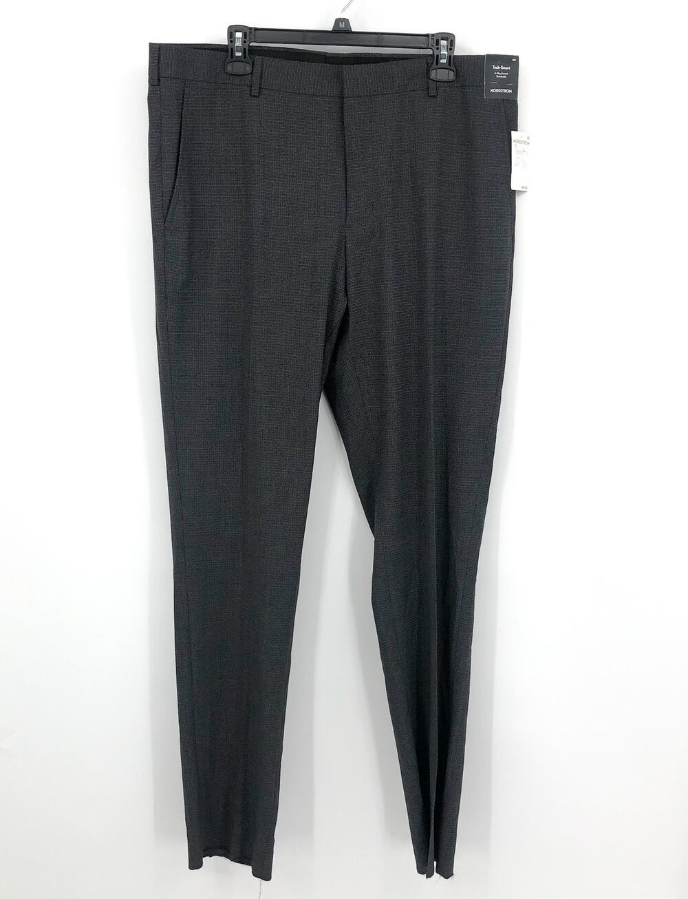 NORDSTROM Men's Tech-Smart Dress Pants 38R Grey Textured Trim Fit Wool Blend NWT
